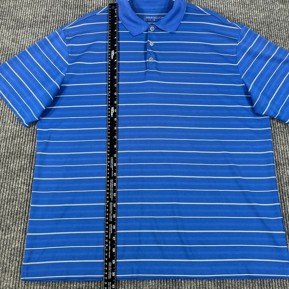 Nike Polo Shirt Mens XL Extra Large Blue Striped Short Sleeve Golf Casual DriFit